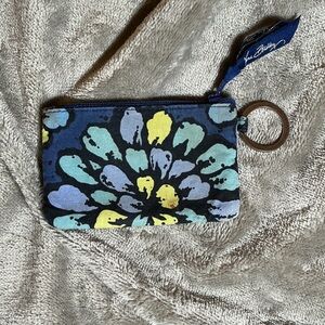 Vera Bradley Navy Floral Zip Key Wristlet with Yellow & Mint Accents
